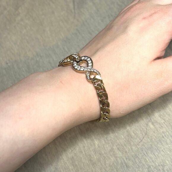 Vintage Panetta Goldtone Rhinestone Cuban Link Invisible Clasp Bracelet - Picture 1 of 8